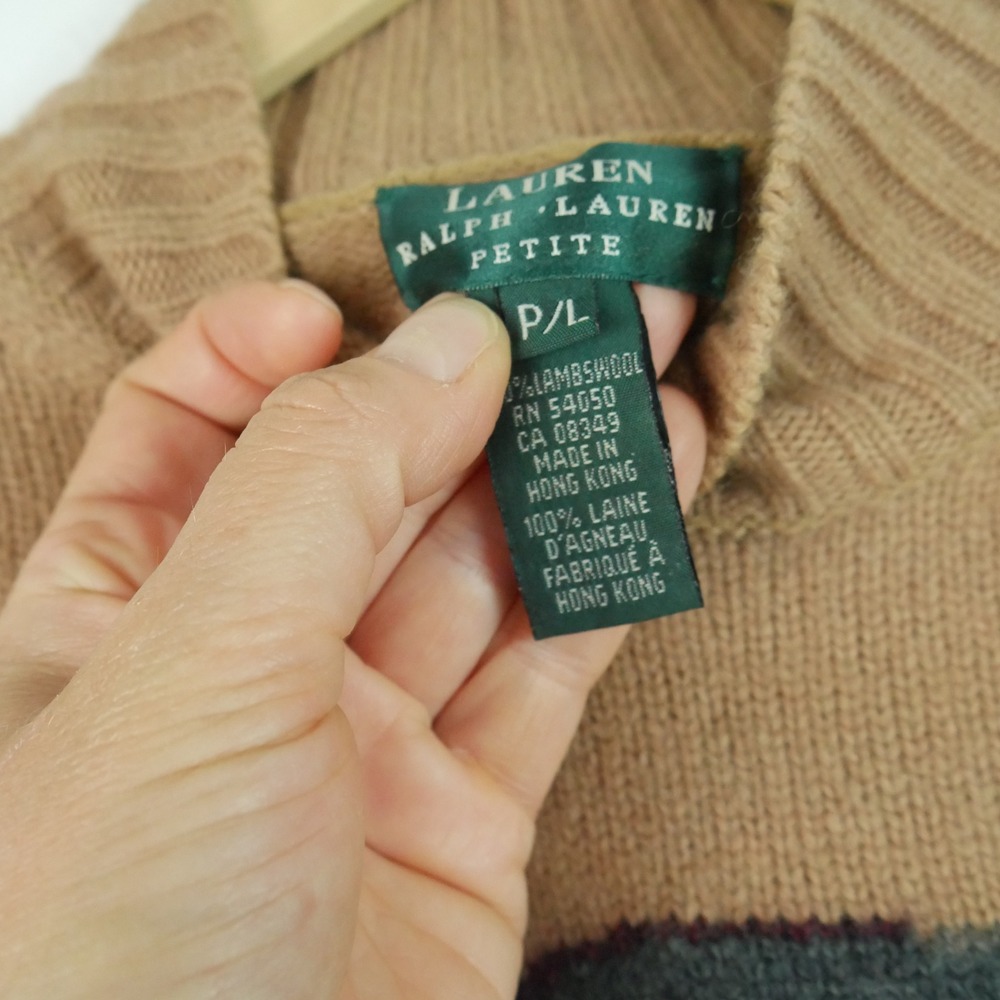 Lauren Ralph Lauren Petite Large Lambswool Horse Intarsia Mock Neck Sweater Tan - Picture 3 of 11